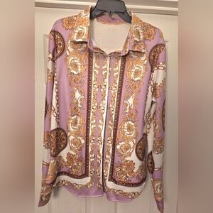 Chic Women's Button Down Shirt in Lavender and Gold